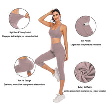 Load image into Gallery viewer, Steppe Naked Feeling High Waisted Yoga Pants Women's Workout Capris Leggings with Pockets Tummy Control Buttery Soft Running Compression Capris for Athletic Gym Exercise Fitness Grey Pink
