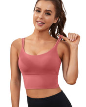 Load image into Gallery viewer, Everrysea Longline Sports Bra for Women Padded Workout Tank Tops Built in Bras Strappy Yoga Corp Top Camisole Pink
