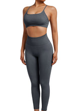 Load image into Gallery viewer, SUUKSESS Women Seamless 2 piece Workout Sets Strappy Padded Sports Bra Booty High Waisted Leggings Outfits (Blue)
