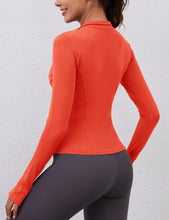 Load image into Gallery viewer, Long Sleeve Tops for Women Running Golf Athletic Shirts Workout Sports Active Crop Top Thumb Hole T-Shirts(Orange)
