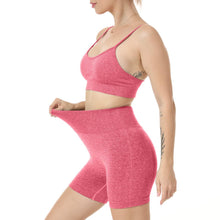 Load image into Gallery viewer, Women Seamless Yoga Set 2 Piece Workout Sport Bra with High Waist Shorts Legging Outfit Tracksuit.JNINTH (Red 02)
