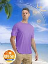 Load image into Gallery viewer, MAGCOMSEN Men's UPF 50+ Short Sleeve T-Shirt – Lightweight Moisture Wicking Gym &amp; Running Shirt | Light Purple
