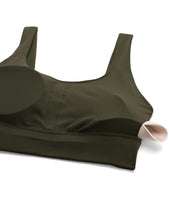 Load image into Gallery viewer, CRZ YOGA Butterluxe Womens U Back Sports Bra - Scoop Neck Padded Low Impact Yoga Clothes Workout Crop Top with Built in Pads Olive Green
