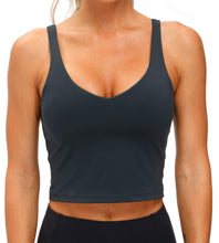Load image into Gallery viewer, Women’s Longline Sports Bra Wirefree Padded Medium Support Yoga Bras Gym Running Workout Tank Tops (Charcoal Grey)

