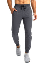 Load image into Gallery viewer, Pudolla Men's Lightweight Tapered Jogger Pants with Zip Pockets – Quick-Dry Athletic Running Joggers in Dark Grey
