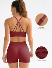 Load image into Gallery viewer, FRESOUGHT 2 Piece Outfits for Women Sexy Summer Shorts Set Backless Sports Bra Beach Wear Workout Sets Gym Shorts Wine Burgundy
