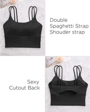 Load image into Gallery viewer, Everrysea Longline Sports Bra for Women Padded Workout Tank Tops Built in Bras Strappy Yoga Corp Top Camisole Black

