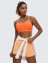 Load image into Gallery viewer, CRZ YOGA Butterluxe Womens Y Back Sports Bra - Padded Racerback Low Impact Spaghetti Thin Strap Workout Yoga Top Neon Orange
