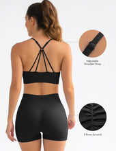 Load image into Gallery viewer, FRESOUGHT Workout Sets for Women 2 Piece Ribbed Yoga Outfits Sports Bra Seamless Gym High Waisted Biker Shorts Set Black
