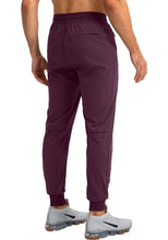 Load image into Gallery viewer, Pudolla Men's Lightweight Tapered Jogger Pants with Zip Pockets – Quick-Dry Athletic Running Joggers in Wine
