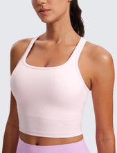 Load image into Gallery viewer, CRZ YOGA Butterluxe Womens Y-Back Racerback Longline Sports Bra - Padded Scoop Neck Workout Crop Tank Top with Built in Pads Strawberry Pink

