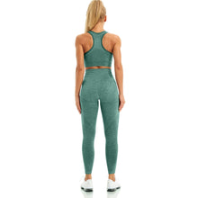 Load image into Gallery viewer, WodoWei Women 2 Piece Workout Outfits Sports Bra Seamless Leggings Yoga Gym Activewear Set (YO610-Green Marl)
