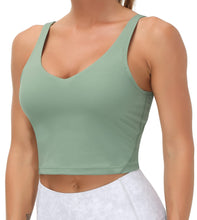 Load image into Gallery viewer, Women’s Longline Sports Bra Wirefree Padded Medium Support Yoga Bras Gym Running Workout Tank Tops (Jasmine Green)
