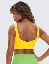 Load image into Gallery viewer, CRZ YOGA Butterluxe Womens U Back Sports Bra - Scoop Neck Padded Low Impact Yoga Clothes Workout Crop Top with Built in Pads High Visibility Yellow
