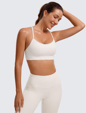 Load image into Gallery viewer, CRZ YOGA Butterluxe Womens Y Back Sports Bra - Padded Racerback Low Impact Spaghetti Thin Strap Workout Yoga Top Milky White (Bone)
