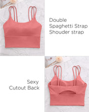Load image into Gallery viewer, Everrysea Longline Sports Bra for Women Padded Workout Tank Tops Built in Bras Strappy Yoga Corp Top Camisole Pink
