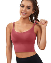 Load image into Gallery viewer, Everrysea Longline Sports Bra for Women Padded Workout Tank Tops Built in Bras Strappy Yoga Corp Top Camisole Rose
