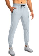 Load image into Gallery viewer, Pudolla Men's Lightweight Tapered Jogger Pants with Zip Pockets – Quick-Dry Athletic Running Joggers in Light Grey
