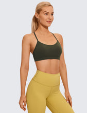 Load image into Gallery viewer, CRZ YOGA Butterluxe Womens Y Back Sports Bra - Padded Racerback Low Impact Spaghetti Thin Strap Workout Yoga Top Olive Green
