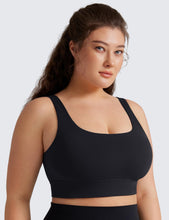 Load image into Gallery viewer, CRZ YOGA Butterluxe Womens U Back Sports Bra - Scoop Neck Padded Low Impact Yoga Clothes Workout Crop Top with Built in Pads Black
