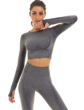 Load image into Gallery viewer, Toplook Women Seamless Workout Outfits Athletic Set Leggings + Long Sleeve Top 2 Pieces(Dark Gray)
