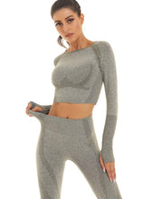 Load image into Gallery viewer, Toplook Women Seamless Workout Outfits Athletic Set Leggings + Long Sleeve Top 2 Pieces(Green Gray)
