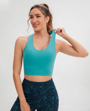 Load image into Gallery viewer, JOYSPELS Sports Bras for Women Extra Comfort Criss-Cross Back Padded Workout Tops for Women Medium Support Cyan

