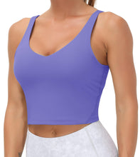 Load image into Gallery viewer, Women’s Longline Sports Bra Wirefree Padded Medium Support Yoga Bras Gym Running Workout Tank Tops(Bright Purple)
