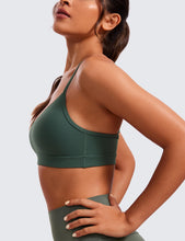Load image into Gallery viewer, CRZ YOGA Butterluxe V-Neck Sports Bras for Women - Adjustable Thin Straps Padded Yoga Top Basic Wireless Camisole Dark Forest Green
