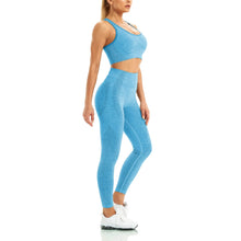 Load image into Gallery viewer, WodoWei Women 2 Piece Workout Outfits Sports Bra Seamless Leggings Yoga Gym Activewear Set (YO610-Vivid Blue Marl)
