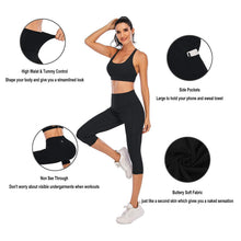 Load image into Gallery viewer, Steppe Naked Feeling High Waisted Yoga Pants Women's Workout Capris Leggings with Pockets Tummy Control Buttery Soft Running Compression Capris for Athletic Gym Exercise Fitness Black
