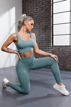 Load image into Gallery viewer, QINSEN Womens Yoga Pants Bodycon 2 Piece Outfits Sport Bra High Waist Seamless Leggings Blue
