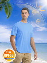 Load image into Gallery viewer, MAGCOMSEN Men's UPF 50+ Short Sleeve T-Shirt – Lightweight Moisture Wicking Active Shirt | Sky Blue
