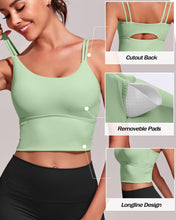 Load image into Gallery viewer, Everrysea Longline Sports Bra for Women Padded Workout Tank Tops Built in Bras Strappy Yoga Corp Top Camisole Light Green

