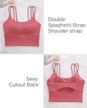 Load image into Gallery viewer, Everrysea Longline Sports Bra for Women Padded Workout Tank Tops Built in Bras Strappy Yoga Corp Top Camisole Rose
