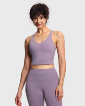 Load image into Gallery viewer, Women’s Longline Sports Bra Wirefree Padded Medium Support Yoga Bras Gym Running Workout Tank Tops Grey Purple
