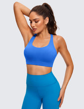 Load image into Gallery viewer, CRZ YOGA Women's Strappy Sports Bras Fitness Workout Padded Yoga Criss Cross Back Cami Sparkle Blue
