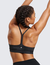 Load image into Gallery viewer, CRZ YOGA Butterluxe Womens Y Back Sports Bra - Padded Racerback Low Impact Spaghetti Thin Strap Workout Yoga Top Dark Grey Camouflage 2
