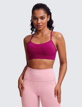 Load image into Gallery viewer, CRZ YOGA Butterluxe Womens Y Back Sports Bra - Padded Racerback Low Impact Spaghetti Thin Strap Workout Yoga Top Magenta Purple
