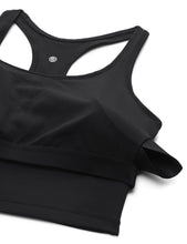 Load image into Gallery viewer, CRZ YOGA Butterluxe Womens Y-Back Racerback Longline Sports Bra - Padded Scoop Neck Workout Crop Tank Top with Built in Pads Black
