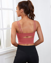 Load image into Gallery viewer, Everrysea Longline Sports Bra for Women Padded Workout Tank Tops Built in Bras Strappy Yoga Corp Top Camisole Pink
