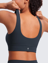Load image into Gallery viewer, CRZ YOGA Butterluxe Womens U Back Sports Bra - Scoop Neck Padded Low Impact Yoga Clothes Workout Crop Top with Built in Pads True Navy
