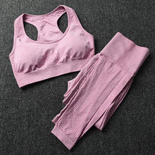 Load image into Gallery viewer, WodoWei Women 2 Piece Workout Outfits Sports Bra Seamless Leggings Yoga Gym Activewear Set (YO610-Pink)
