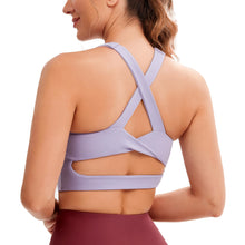 Load image into Gallery viewer, JOYSPELS Sports Bras for Women Extra Comfort Criss-Cross Back Padded Workout Tops for Women Medium Support Light Purple
