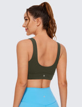 Load image into Gallery viewer, CRZ YOGA Butterluxe Womens U Back Sports Bra - Scoop Neck Padded Low Impact Yoga Clothes Workout Crop Top with Built in Pads Olive Green
