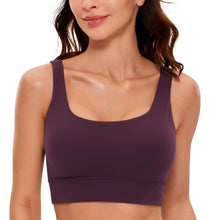 Load image into Gallery viewer, CRZ YOGA Butterluxe Womens U Back Sports Bra - Scoop Neck Padded Low Impact Yoga Clothes Workout Crop Top with Built in Pads Deep Purple
