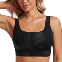 Load image into Gallery viewer, CRZ YOGA Butterluxe Womens U Back Sports Bra - Scoop Neck Padded Low Impact Yoga Clothes Workout Crop Top with Built in Pads Black Tie Dye Flowers
