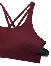 Load image into Gallery viewer, CRZ YOGA Women's Strappy Sports Bras Fitness Workout Padded Yoga Criss Cross Back Cami Red Merlot
