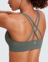 Load image into Gallery viewer, CRZ YOGA Women's Strappy Sports Bras Fitness Workout Padded Yoga Criss Cross Back Cami Grey Sage
