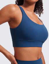 Load image into Gallery viewer, CRZ YOGA Butterluxe Womens U Back Sports Bra - Scoop Neck Padded Low Impact Yoga Clothes Workout Crop Top with Built in Pads French Navy
